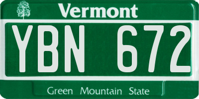 VT license plate YBN672
