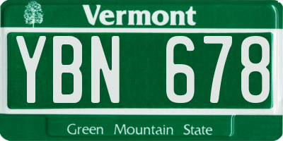 VT license plate YBN678