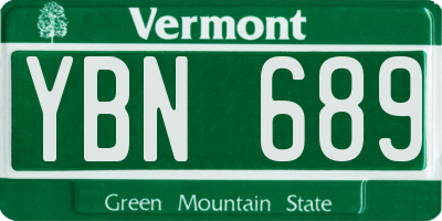 VT license plate YBN689