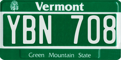 VT license plate YBN708