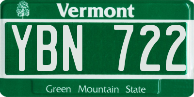 VT license plate YBN722
