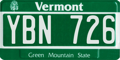 VT license plate YBN726