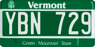 VT license plate YBN729