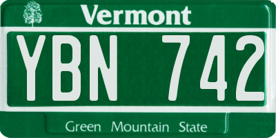 VT license plate YBN742