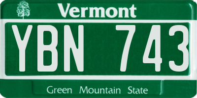 VT license plate YBN743