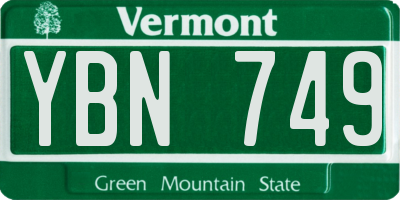 VT license plate YBN749