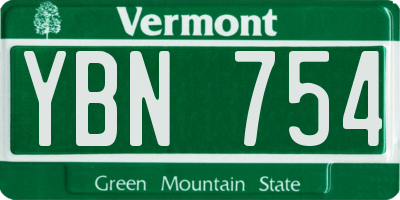 VT license plate YBN754