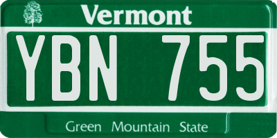 VT license plate YBN755