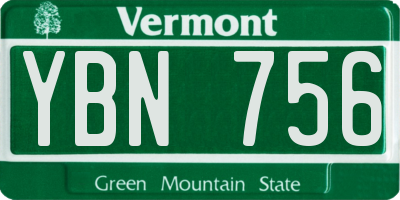 VT license plate YBN756