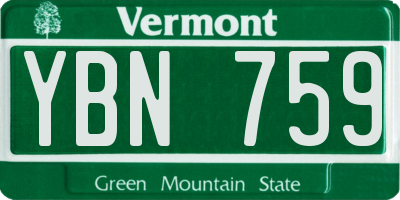 VT license plate YBN759