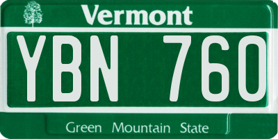 VT license plate YBN760