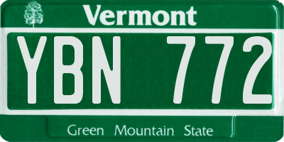 VT license plate YBN772
