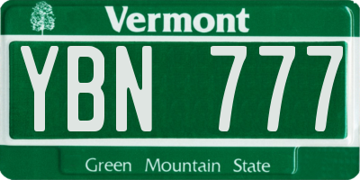 VT license plate YBN777