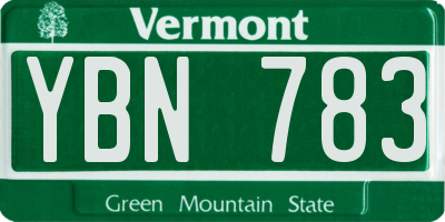 VT license plate YBN783