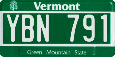 VT license plate YBN791