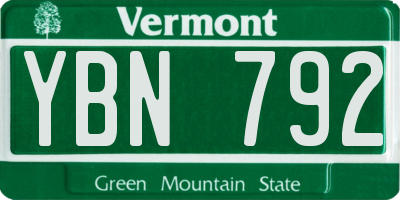 VT license plate YBN792