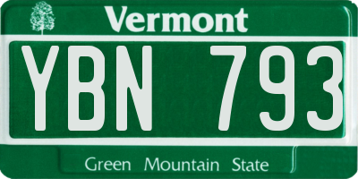 VT license plate YBN793