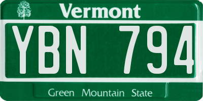 VT license plate YBN794
