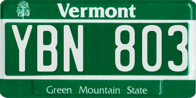 VT license plate YBN803