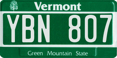 VT license plate YBN807
