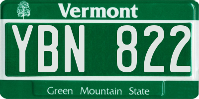 VT license plate YBN822