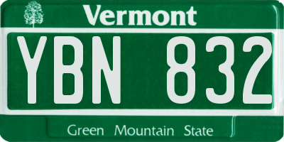 VT license plate YBN832