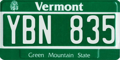 VT license plate YBN835