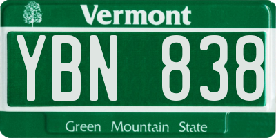 VT license plate YBN838