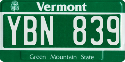 VT license plate YBN839