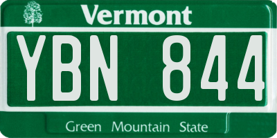 VT license plate YBN844