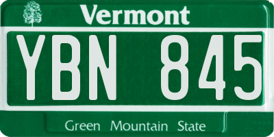 VT license plate YBN845