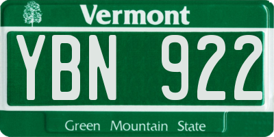 VT license plate YBN922