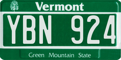 VT license plate YBN924