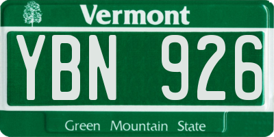 VT license plate YBN926