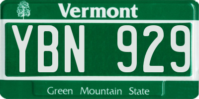 VT license plate YBN929