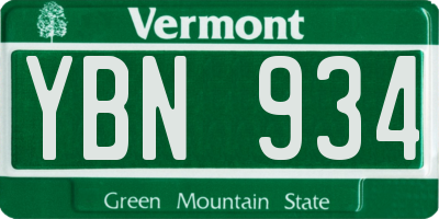 VT license plate YBN934