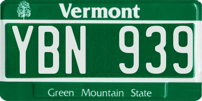 VT license plate YBN939