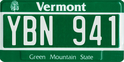 VT license plate YBN941