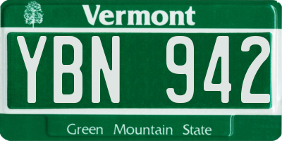 VT license plate YBN942