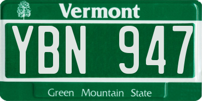 VT license plate YBN947