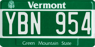 VT license plate YBN954
