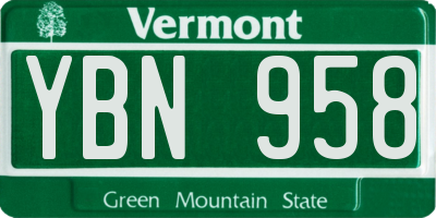 VT license plate YBN958