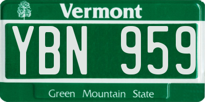 VT license plate YBN959