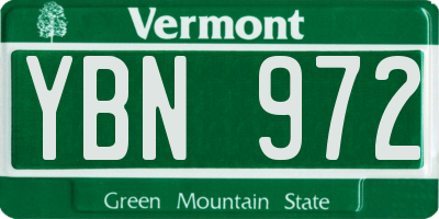 VT license plate YBN972