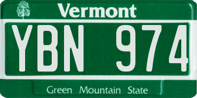 VT license plate YBN974