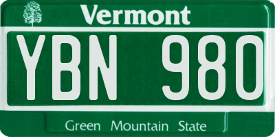VT license plate YBN980
