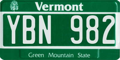 VT license plate YBN982