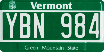 VT license plate YBN984
