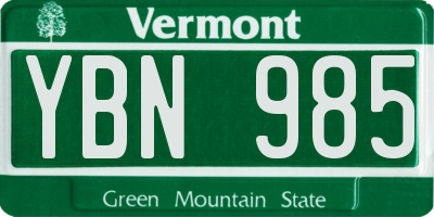 VT license plate YBN985