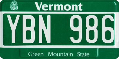 VT license plate YBN986